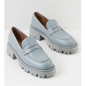 New Free People Blue Lyra Lug Penny Loafer baby sky platform 8